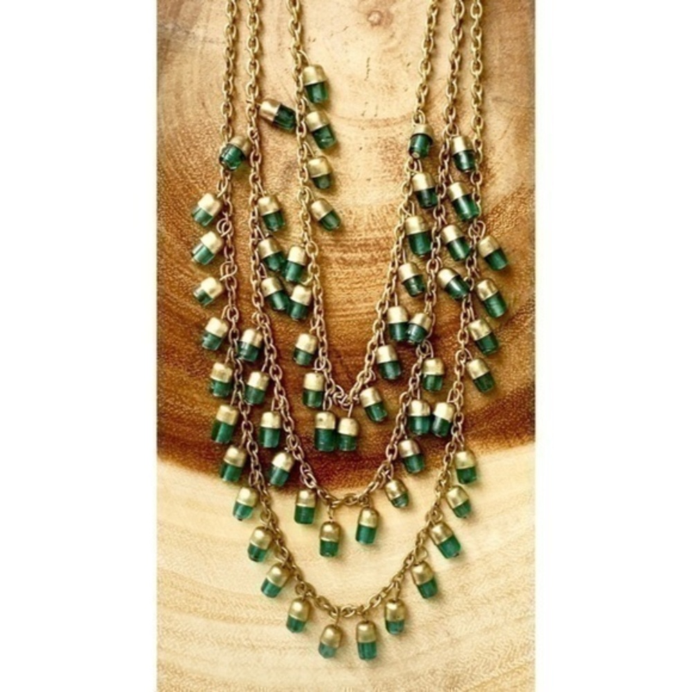 Multi Chain Green Bottle Glass Necklace